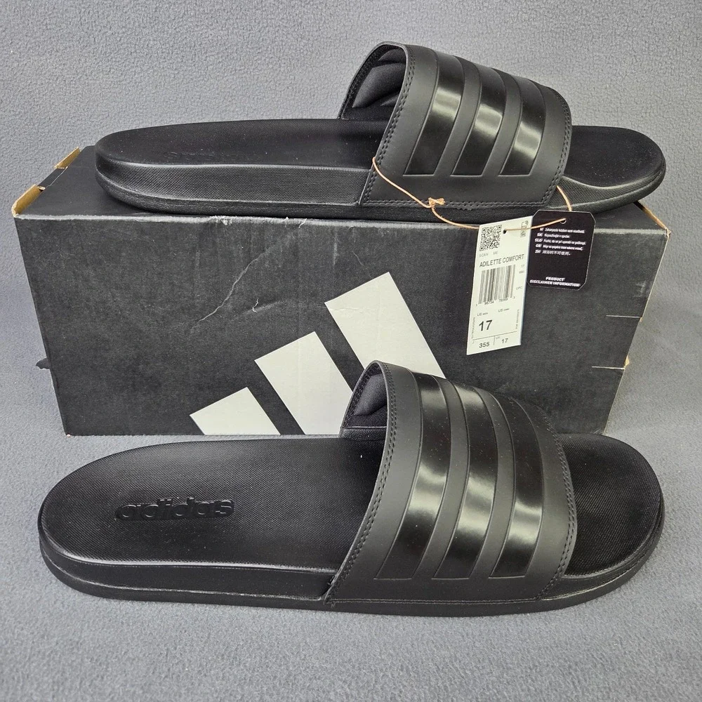 adidas Adilette Comfort Slides Unisex Black Size 17 Shower Sandals NEW